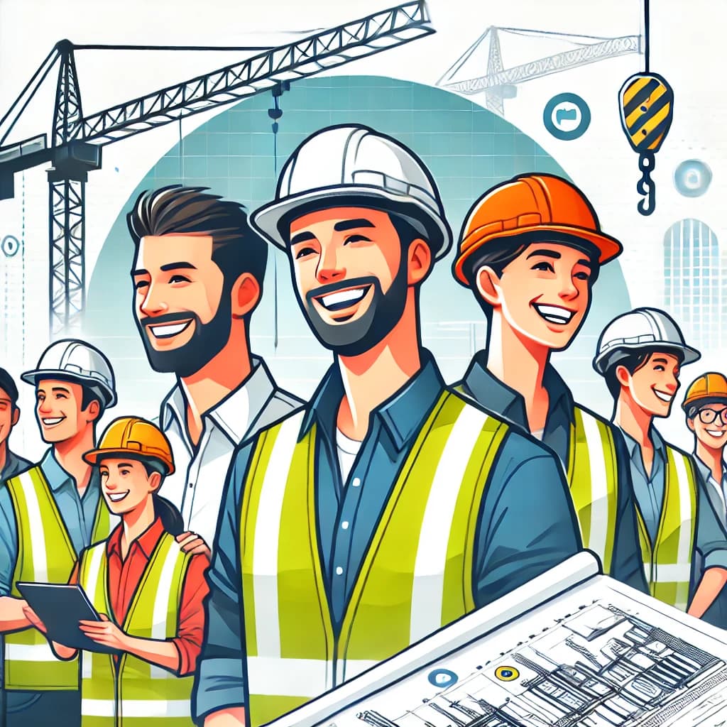 Illustrion of happy engineers working at a construction site